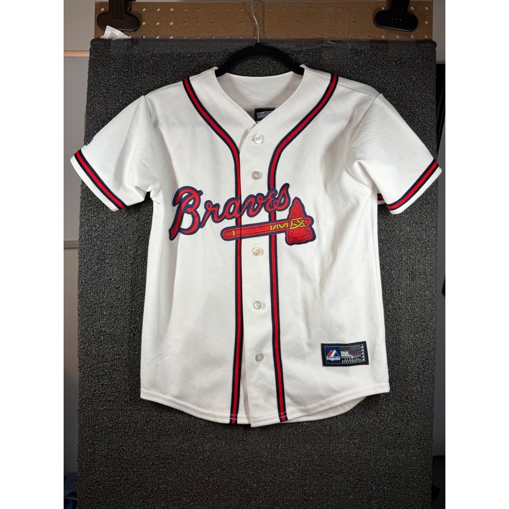 Majestic Baseball Jersey Youth M White Atlanta Braves Justin Upton 8 MLB USA